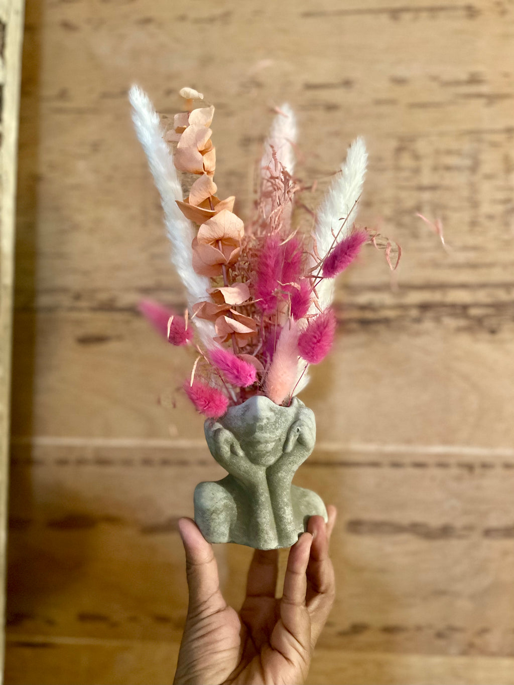 Stella with dried arrangement