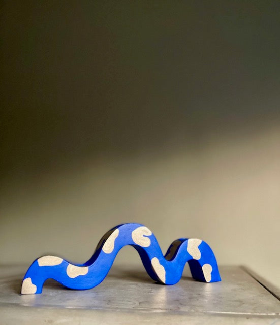 cobalt blue painted squiggle candle stick holder