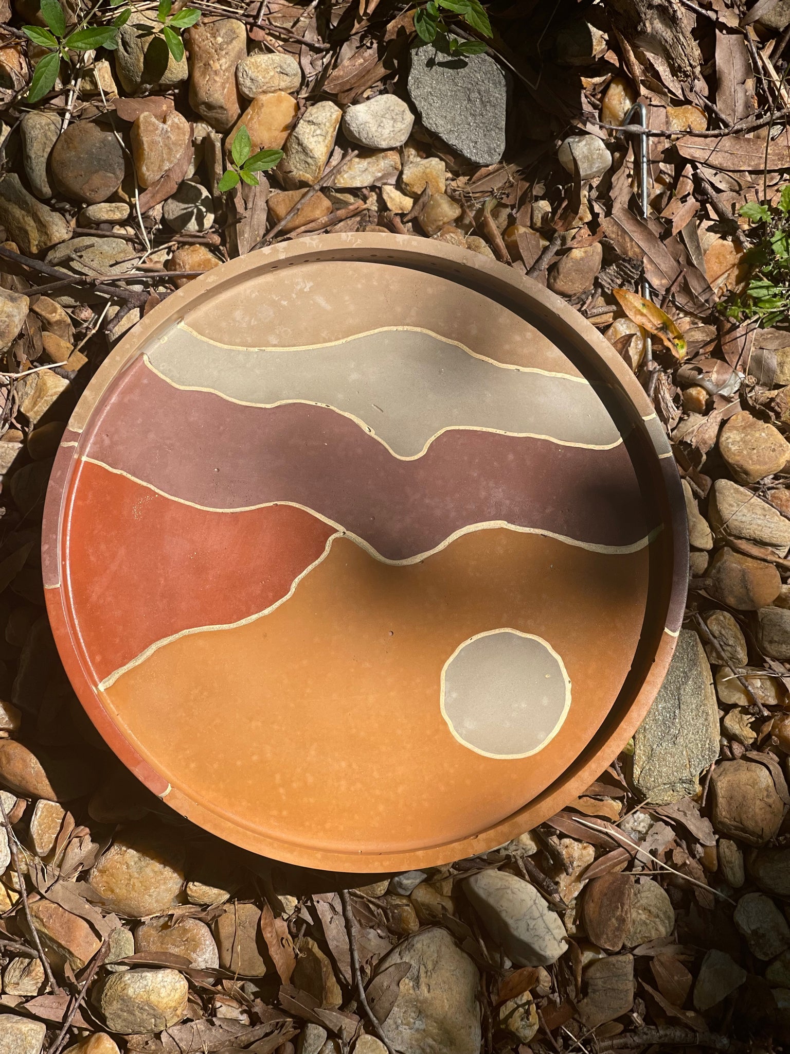 Line B Crete 12” minimal landscape tray with gold lines – Queen City 'Crete