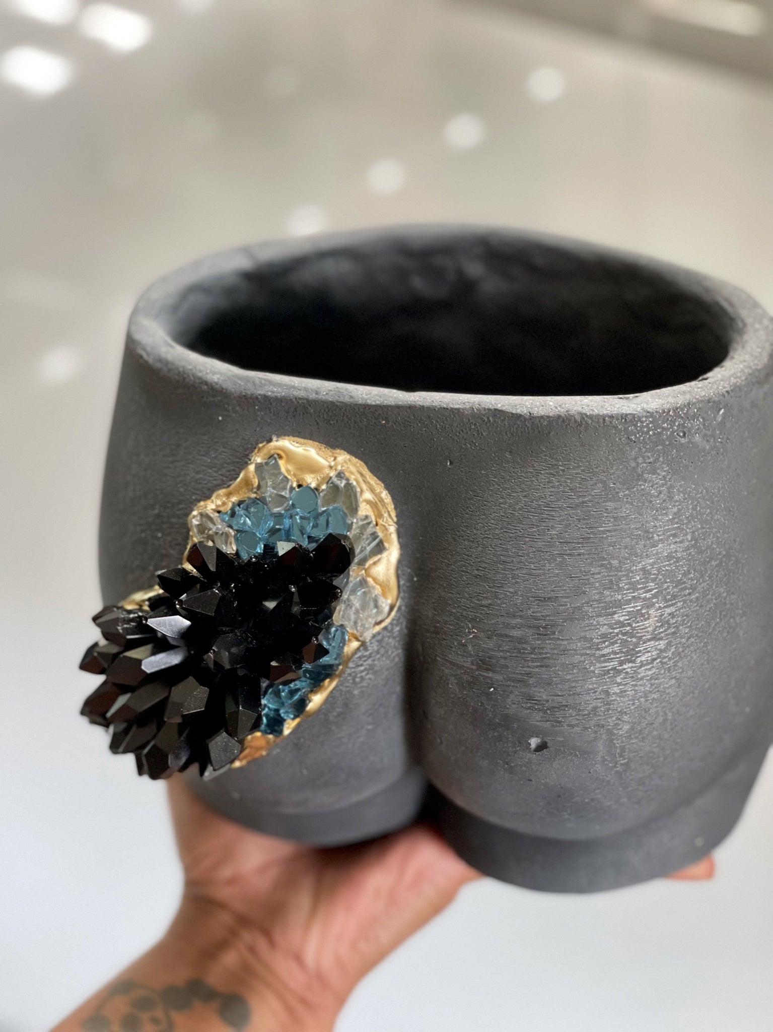 Charcoal Gray Large Booty Geode Planter