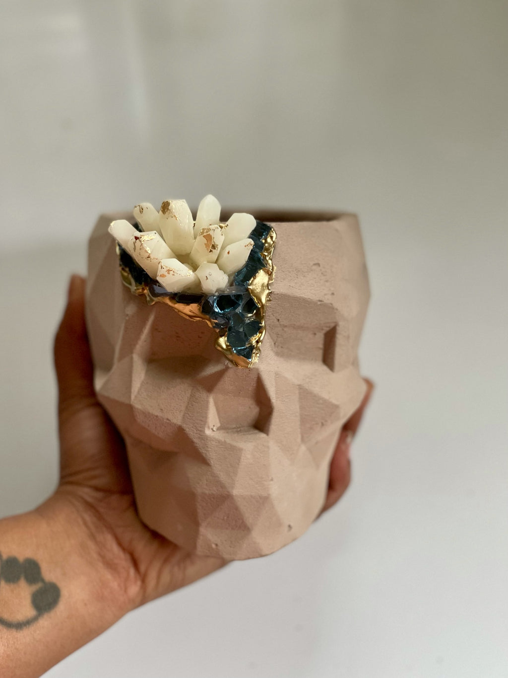 Light Pink Victor Skull Geode Planter
