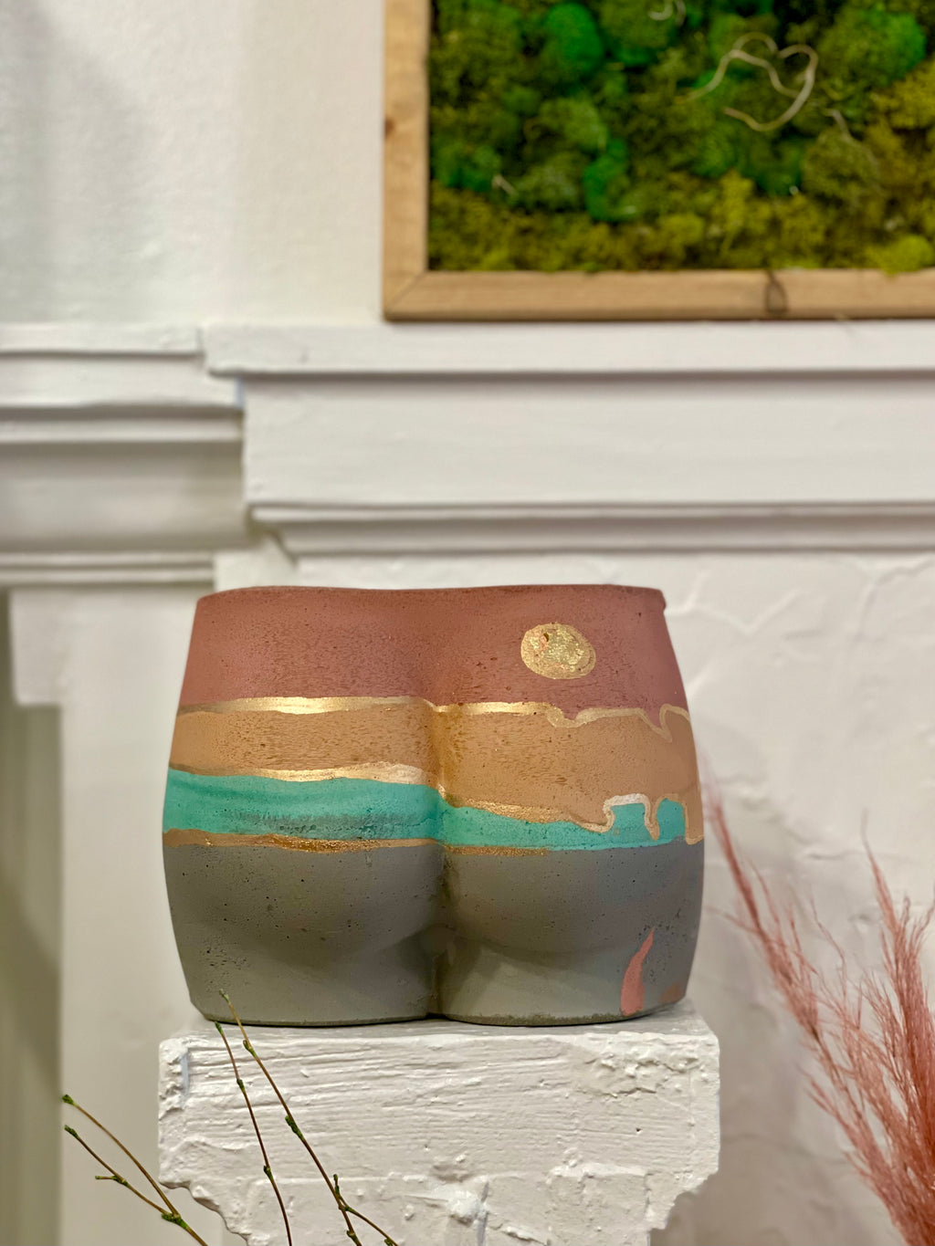 Large moon Butt- pink, tangerine, teal, and grey