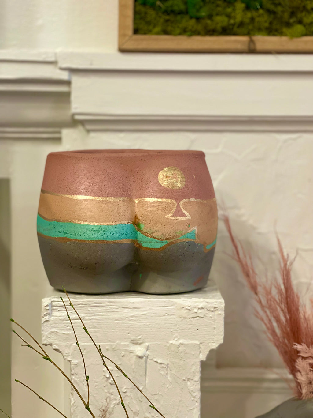 Large moon Butt- pink, tangerine, teal, and grey